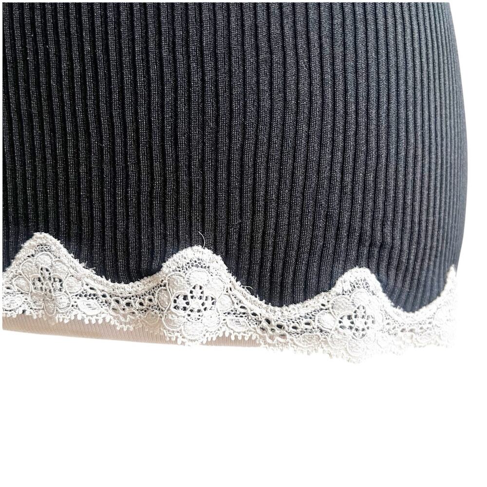Lace Trim Ribbed Camisole Tank Black Cream Y2K Size M/L Fairy Grunge - Picture 4 of 9